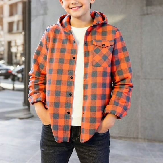 Ahabrexf Sweaters for Women Little People's Button Down Plaid Shirts Casual Long Sleeve Preppy School Hoodies Fall Fashion Color Block Hooded Shirt Jackets for Little One Long Sweaters for Women