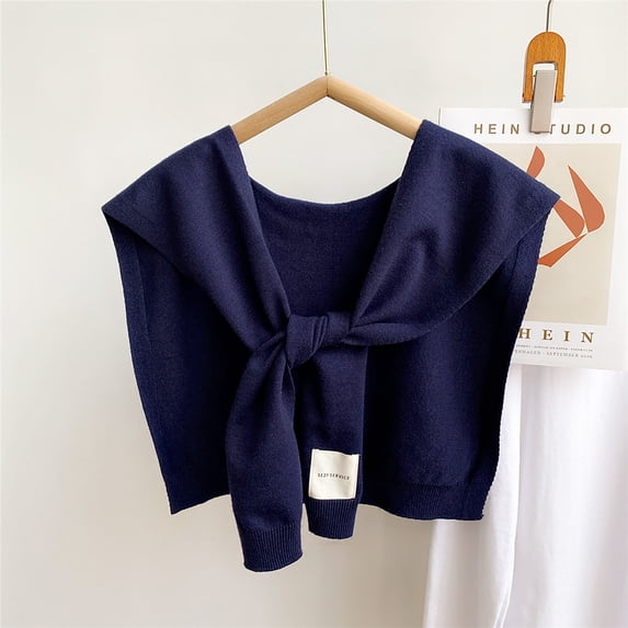 Ahabrexf Sweaters for Women Plus Size Sweater Shawl Wraps for Women Solid Color Knitted Knotted Shawls Winter False Collar Cape Shoulder Tops Fashion Wrap Women Sweaters for Fall