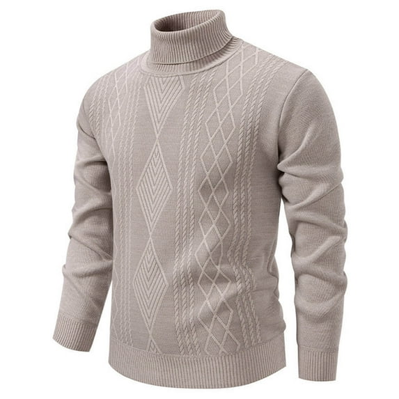 Ahabrexf Sweaters for Men, Elastic Knit Warm Loose Casual High Collar Sweater for Winter