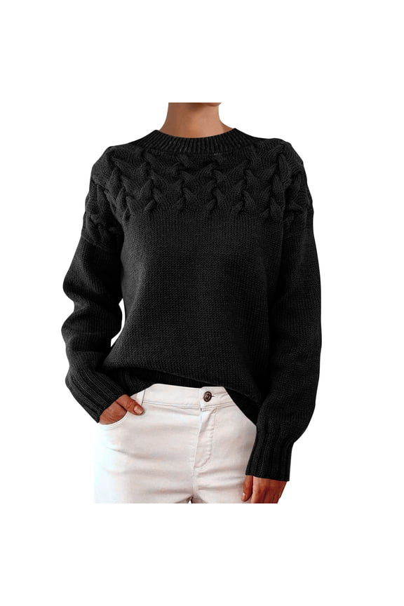 Long Jackets for Women, Cable Knit Round Neck Long Sleeve Sweater for Fall and Winter