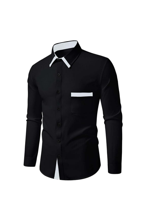 Mens Base Layer, Button Pocket Flip Collar Breathable Elastic Long Sleeve Casual Shirt