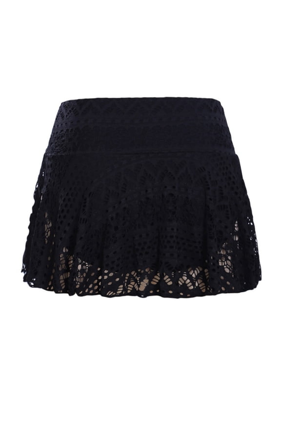 Swim Skorts for Women Skirted Bikini Bottoms Crochet Lace Elastic Waist