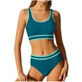 thumbnail image 1 of Ahabrexf Swim Suits for Girls, Textured Fabric Contrast Trim Two Piece Tankini Bathing Suit Set, 1 Set, 1 of 6