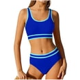 thumbnail image 1 of Ahabrexf Swim Suits for Girls, Textured Fabric Contrast Trim Two Piece Tankini Bathing Suit Set, 1 Set, 1 of 6