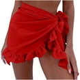 thumbnail image 1 of Ahabrexf Swim Skirt Cover Up for Women Hollow High Waisted Swim Out Knit Ruffle Mini Beach Wrap Skirt 1PC, 1 of 2