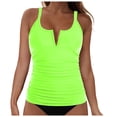 thumbnail image 1 of Ahabrexf Swimsuit Tops for Women, V Notch Ruched Adjustable Strap Push Up Padded Solid Tankini Swim Top, 1 Pc, 1 of 5