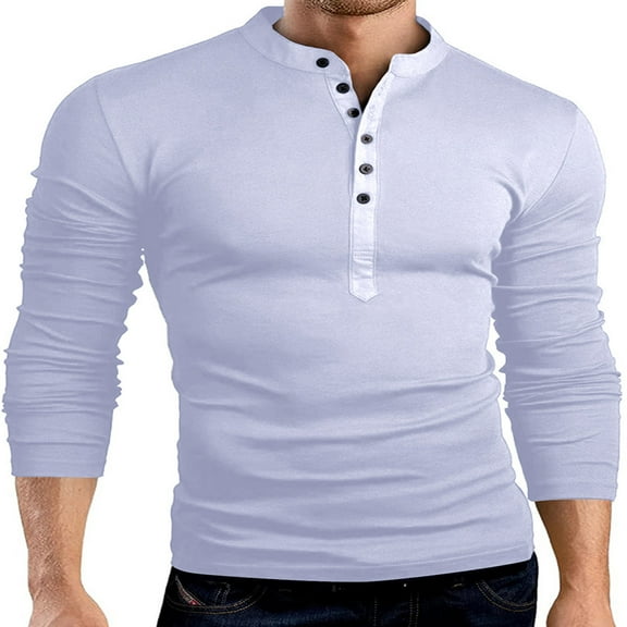 Ahabrexf Sweatpants with Pockets, Man Solid Color Fake 2 Stand Collar Fallow Multi-Button Long Sleeve T-Shirt