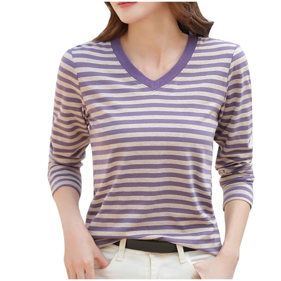 Ahabrexf Print Blouse, Fashion Women's Casual Comfortable Long Sleeve V-Neck T-Shirt Top