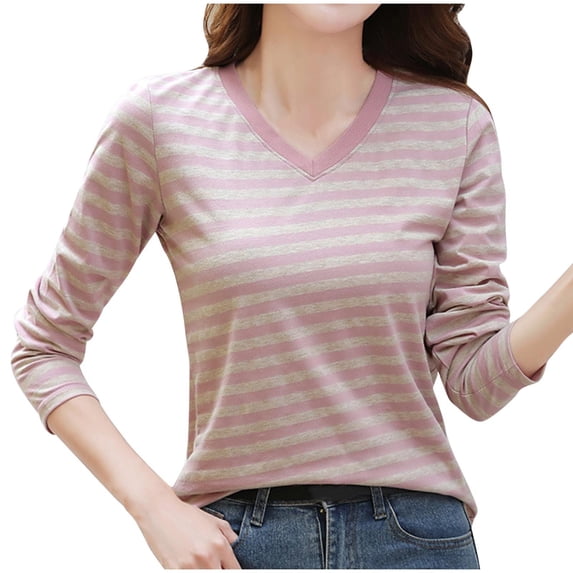 Ahabrexf Blouses for Women T-Shirts for Women Fashion Women's Casual Comfortable Print Long Sleeved V- Neck Blouse T-Shirt Top Womens Casual Tops Blouses for Women Fashion