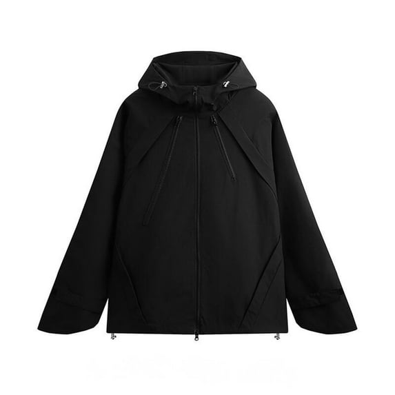 Ahabrexf Men's Solid Color Water Resistant Hooded Outdoor Jacket with Drawstring and Pockets