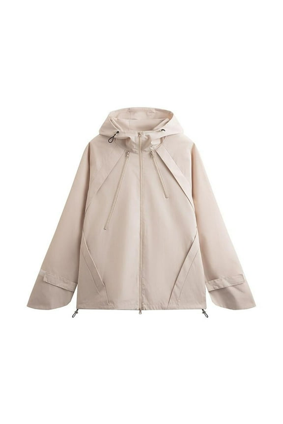 Men's Solid Color Water Resistant Hooded Outdoor Jacket with Drawstring and Pockets