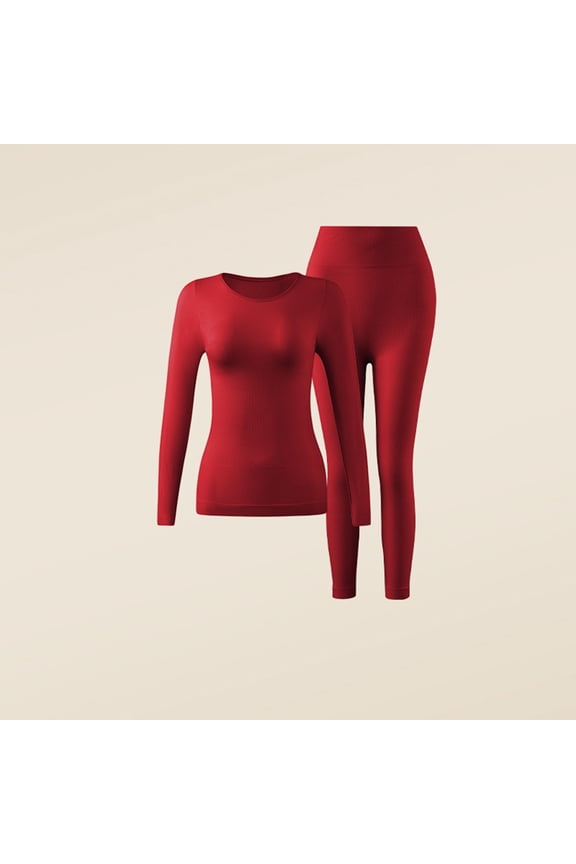 Thermal Underwear for Women,Winter Round Neck Tight Solid Base Layer Keep Warm Set