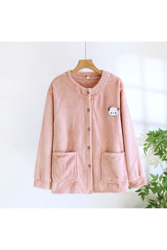 Thick Flannel Women,Winter Solid Color Added Fleece Long Sleeved Warm Home Clothes