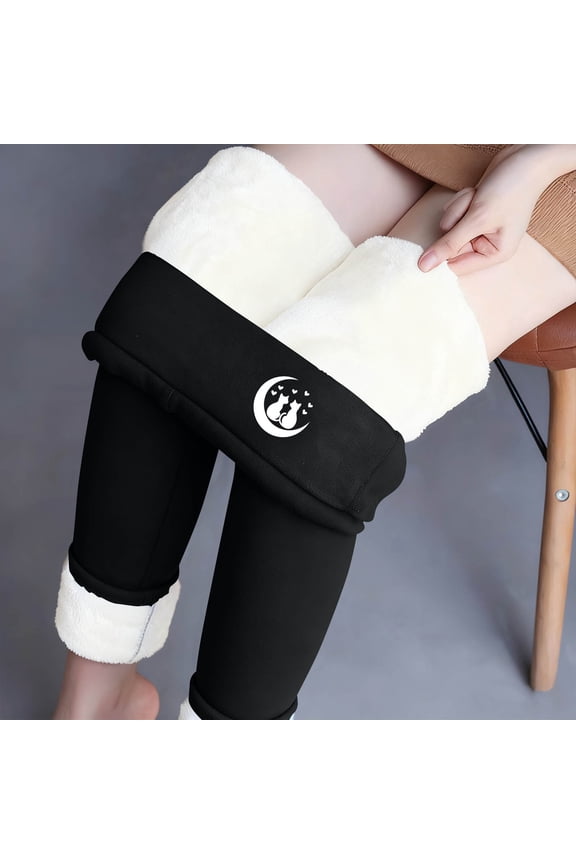 Thick Lamb Wool Fleece-Lined Leggings,Women's Small Printed Long Pants for Daily Wear