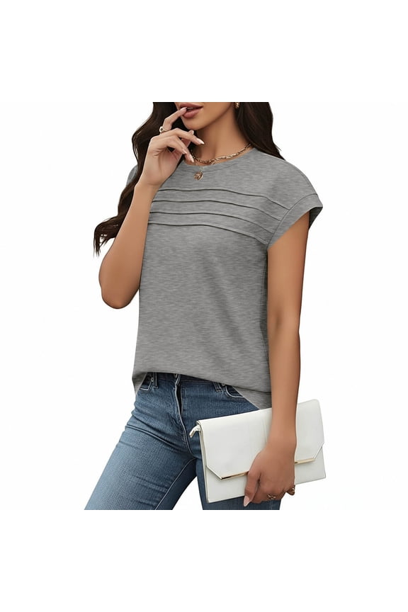 Title: Women's Long Sleeve T-Shirts, Classic Spring Summer Casual Top with Front Pleated Detail and Round Neck