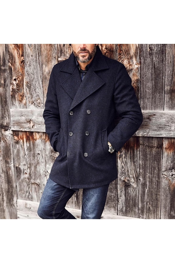 Flight Jackets for Men, Laid-Back Mid Length Single-Tone Slim Double Breasted Wool Trench Overcoat
