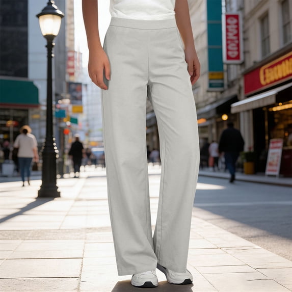Ahabrexf Trousers for Women,Casual High Waisted Straight Leg Breathable Twill Pants