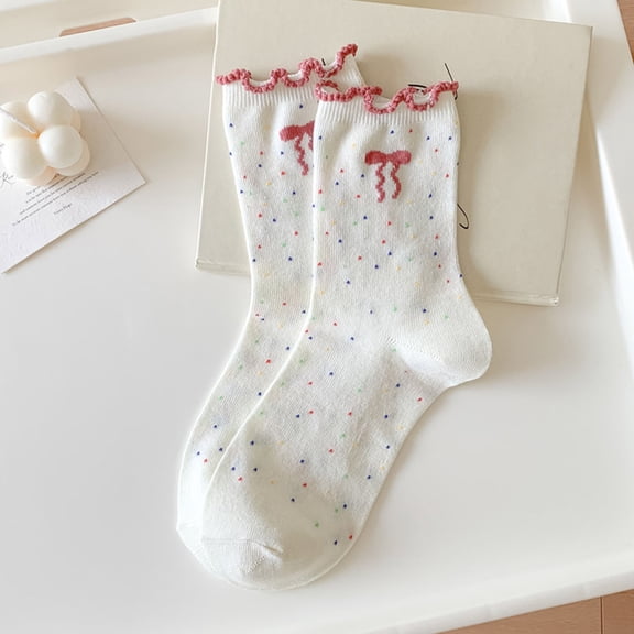 Ahabrexf Tube Socks Women,Teen's Middle Tube Socks with Adorable Ear and Bow Design