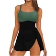 thumbnail image 1 of Ahabrexf Two Pc Bathing Suits for Women High Waisted Ruched Swimsuits with Skirt Polyester Swimsuit, 1 of 9