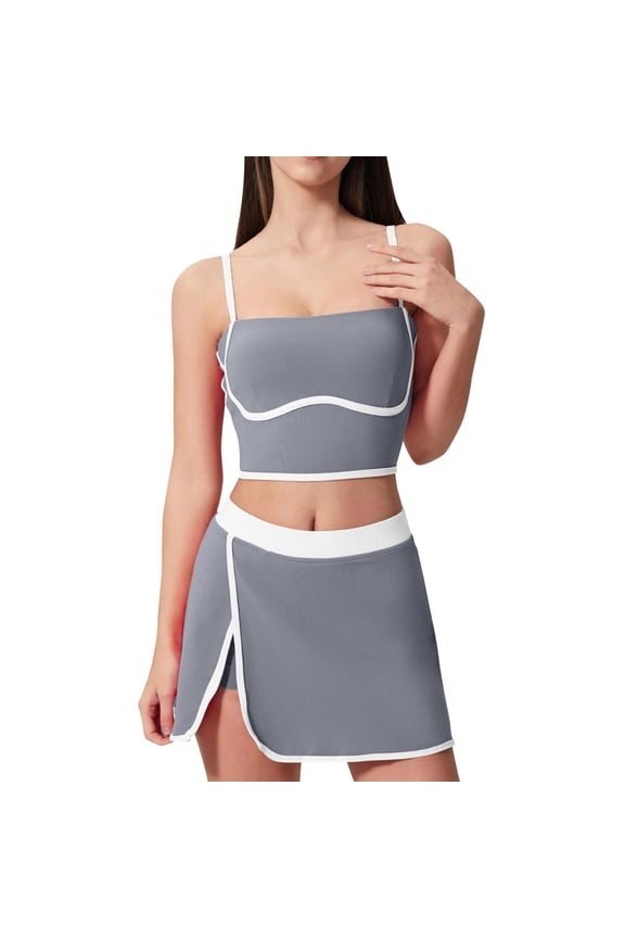 Two Pc Sets for Women Summer Plus Size Casual Outfits for Women with Adjustable Strap and Side-Slit Skirt, Shorts Sling Set
