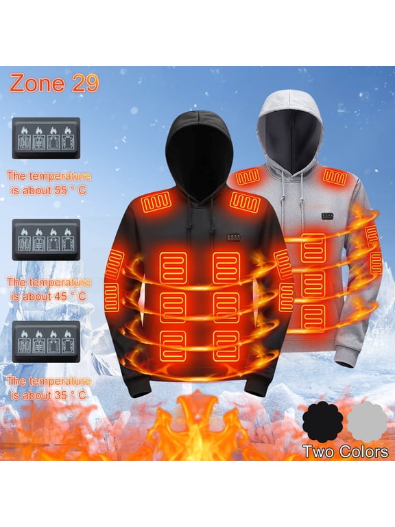 Unisex Heated Hoodie 29 Zone Heating Pullover Sweatshirt Long Sleeve Outdoor Workout Top for Men Women Casual Winter
