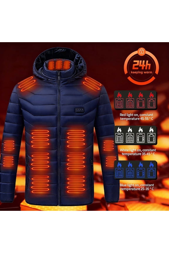 Mens Winter Coats, Usb Heating 29 Area Control Hooded Long Sleeve Solid Zipper Outwear