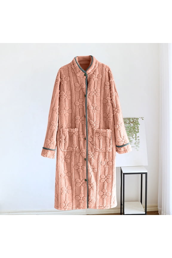 Velvet Nightdress,Women's Warm Long Sleeve Round Neck Mid-Length Winter Sleep Gown