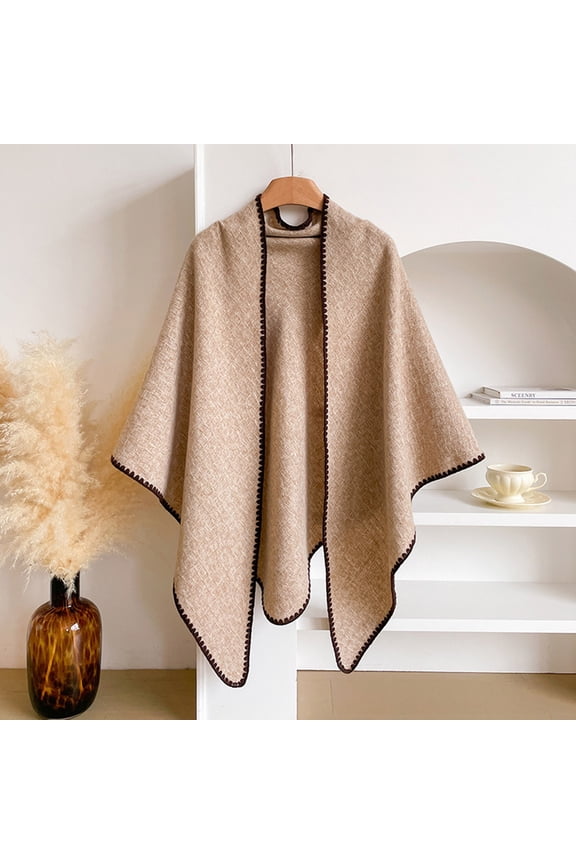 Plus Size Cape,Women's Faux Mink Thick Plaid Knitted Cape with Sleeves and Tassel