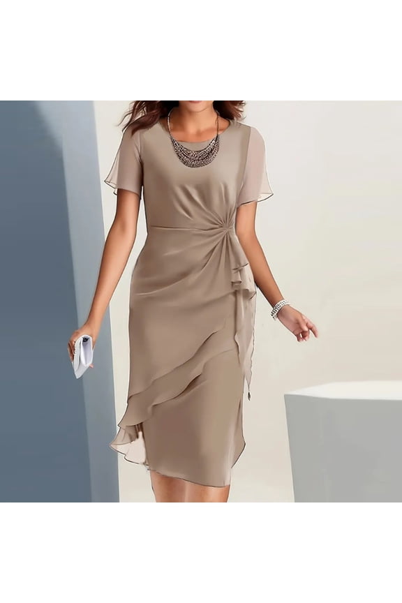 Wedding Guest Dress, Short Sleeve Women's Midi Cocktail Dress for Formal Occasions in Spring and Fall