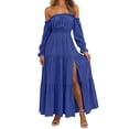 thumbnail image 1 of Ahabrexf Wedding Guest Dresses for Women Off-the-Should Short Sleeve Solid V-Neck Mini for Spring Summer Parties, 1 of 7