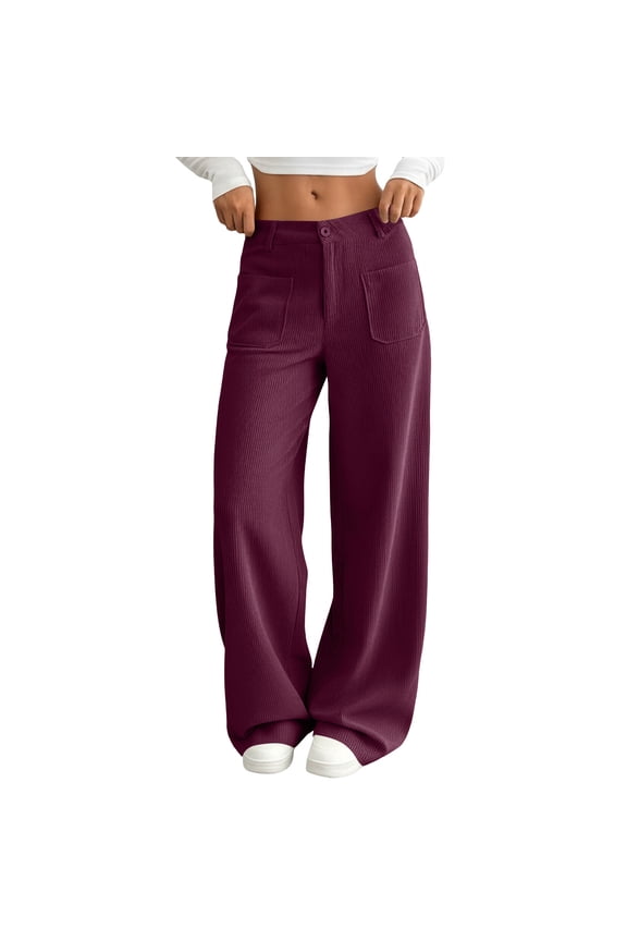 Wide-Leg Mid-Low Rise Washed Denim Trousers in Solid Color for Women