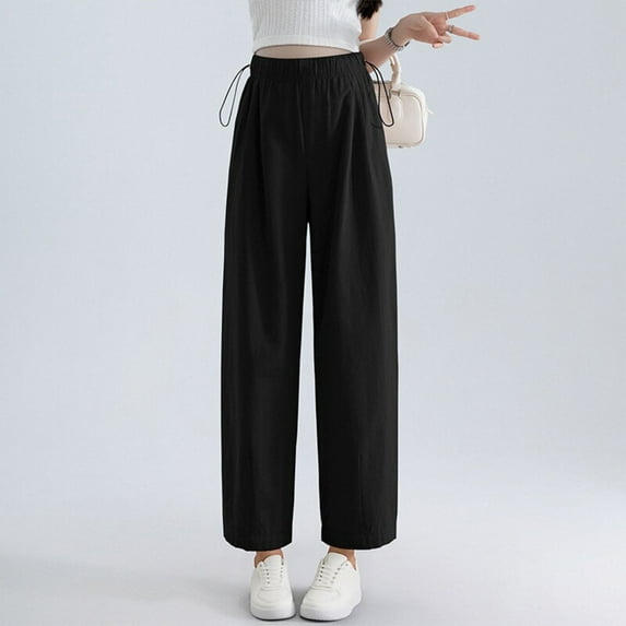 Ahabrexf Wide Leg Pants, Pregnant Women's Drawstring Pocket Support Straight Loose Trousers