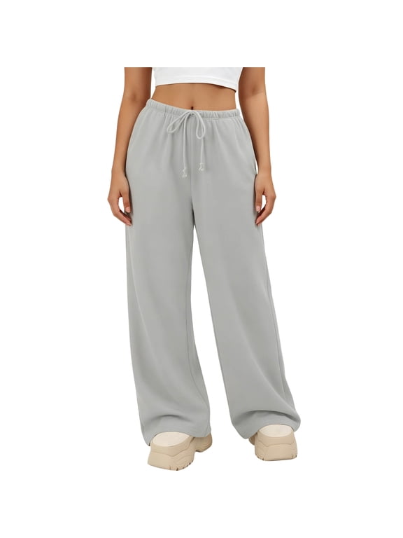 Wide Leg Pants for Women, Stretchy Drawstring Waist Split Hem Natural Fiber Linen Trousers with Pockets for Daily Wear