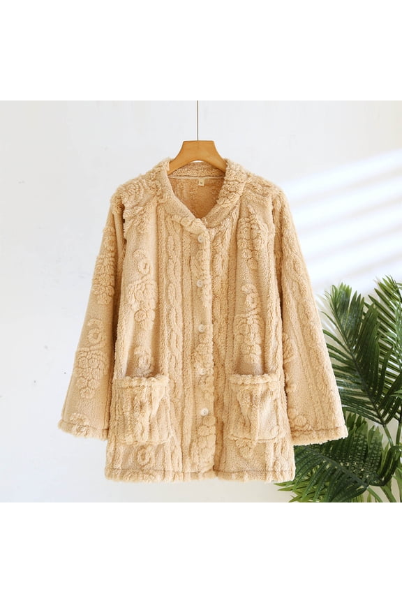 Winter Clothes for Women,Solid Color Thick Flannel Added Fleece Long Sleeved Warm Home Clothes