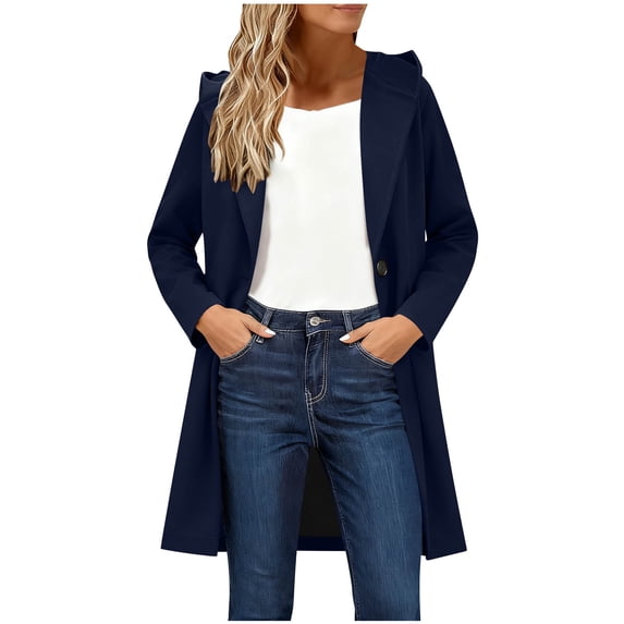 Ahabrexf Cardigan for Women, Laid Back Warm Cold Weather Daily Single Tone Loose Long Sleeve Hooded Fleece Coat