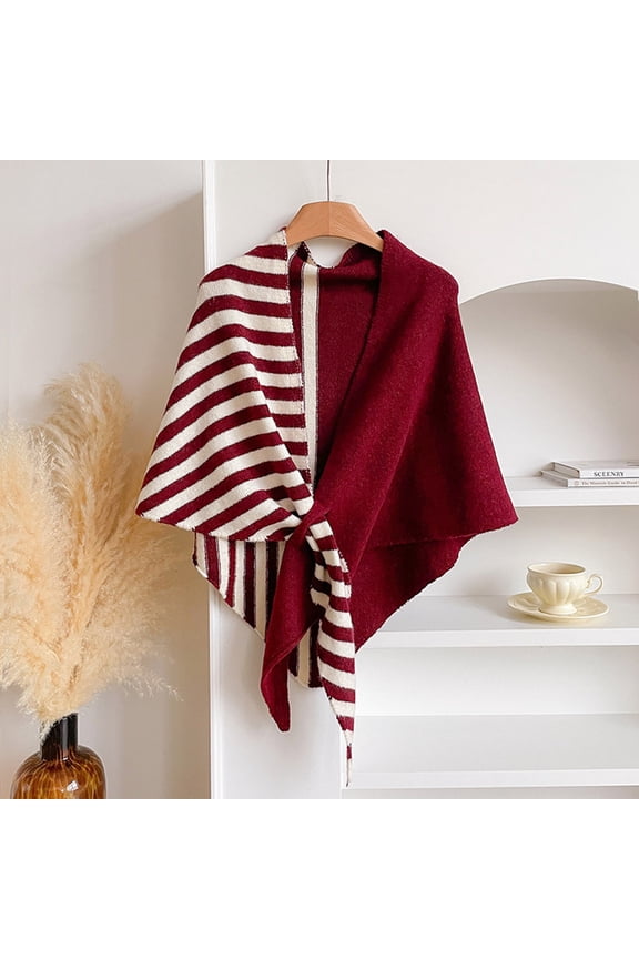 Plus Size Cape,Women's Faux Mink Thick Plaid Knitted Cape with Sleeves and Tassel