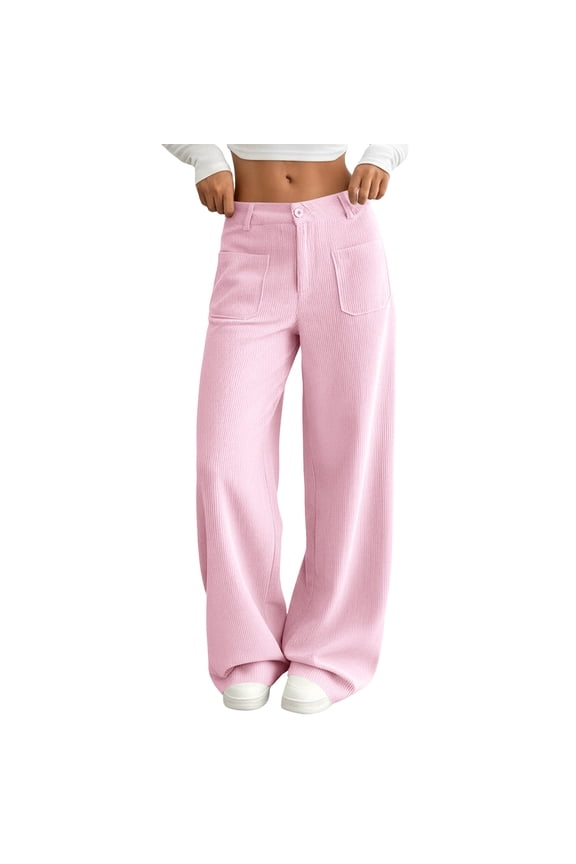 Wide-Leg Mid-Low Rise Washed Denim Trousers in Solid Color for Women