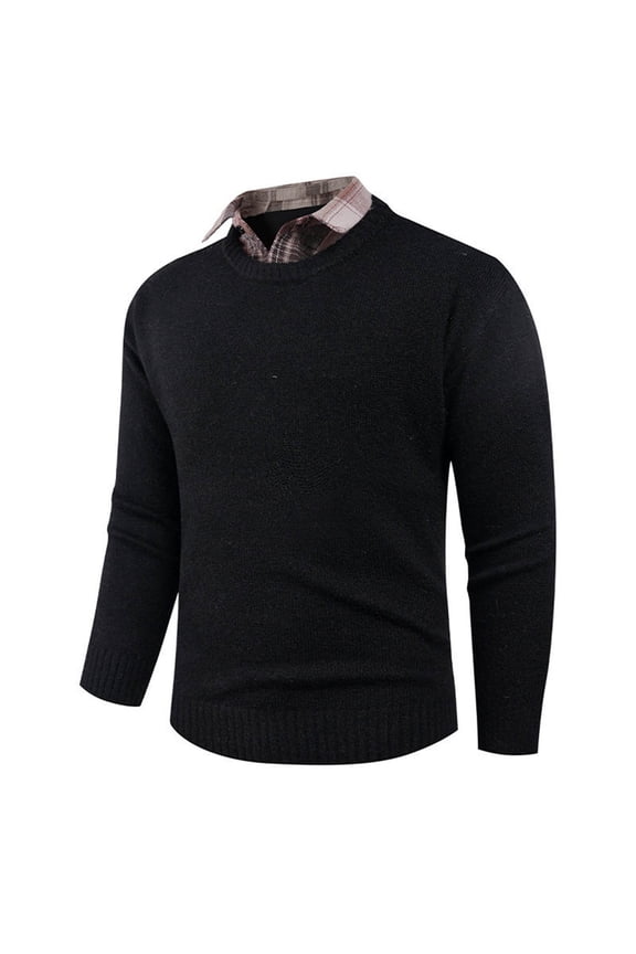 Winter Sweaters for Men, Fashion Color Contrast Splicing Checkered Pattern Knitted Sweater