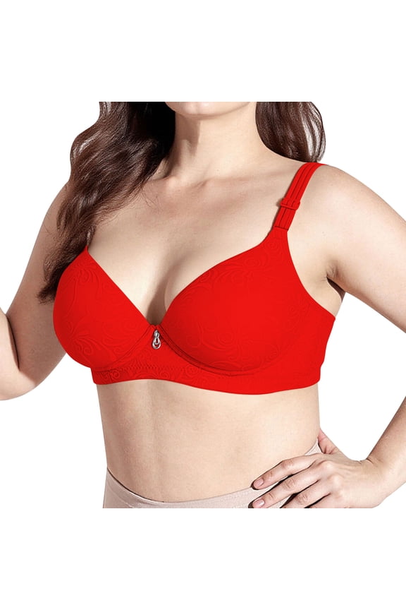 Wireless Bras for Women, Plus Size C-Cup Floral Embossed Adjustable Strap Seamless Everyday Bra, 1 Pc