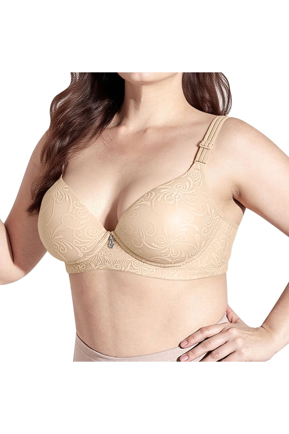 Wireless Bras for Women, Plus Size C-Cup Floral Embossed Adjustable Strap Seamless Everyday Bra, 1 Pc