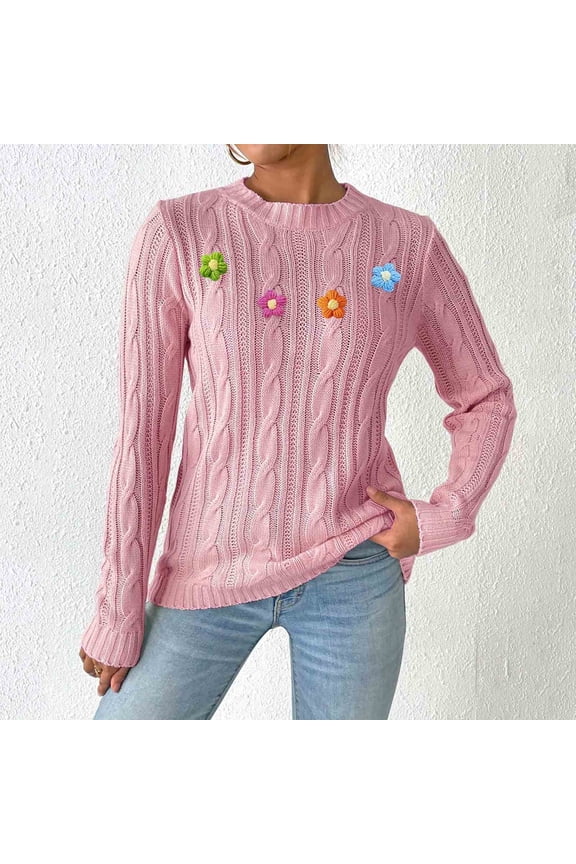 The Running Man, Hand-Hook Flower Spliced Knitted Pullover Sweater for Women
