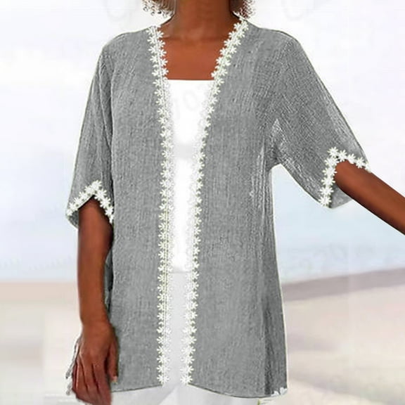 Ahabrexf Casual Womens Tops, Fashion Solid Color Half Sleeve Hoodless Cardigan and Pullover Top