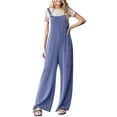 thumbnail image 1 of Ahabrexf Women's Fashion Solid Sleeveless Jumpsuit with Pockets and Full Length Pants Overalls, 1 of 5