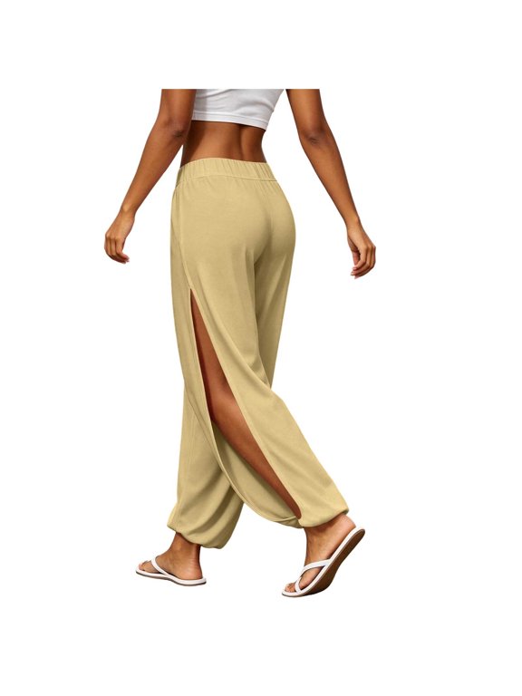 Women Harem Pants, Side Slit Elastic Waist Loose Casual Split Leg Yoga Pants for Workout Loungewear Daily Outdoor Wear