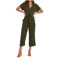thumbnail image 1 of Ahabrexf High Waisted Pants, Solid Button Skinny Jumpsuit Playsuit with Short Sleeves for Women, 1 of 6