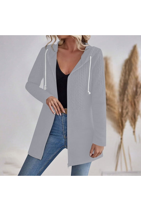 Striped Sweater Women, Long Sleeve Hooded Trench Coat with Multiple Pockets for Casual Wear
