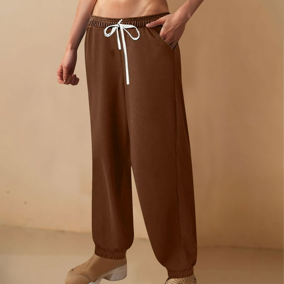 Ahabrexf Solid Color Sports Loose Casual Wide Leg Leggings for Women