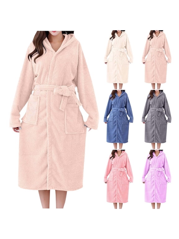Women Soft Fabric Fleece Bathrobe Absorbent Quick Drying Long Length Wrap Around Bathrobe for Women Soft Flannel Robe for After Shower and Lounging