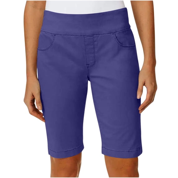Ahabrexf Capris for Women, Stretch Twill Thin Waist Pull on Bermuda Hiking Shorts with Pockets
