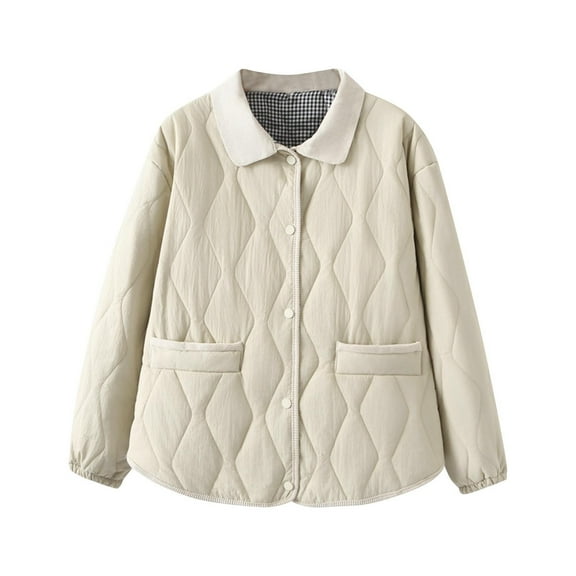 Ahabrexf Blouses for Women, Warm Quilted Long Sleeve Floral Puffer Jacket with Pockets for Coats